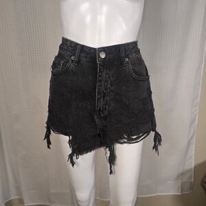 Ksubi Black Frayed Jean Shorts